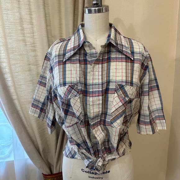 Vintage Rainbow Plaid Short Sleeve Shirt - Gender Neutral M/L - Picture 5 of 7
